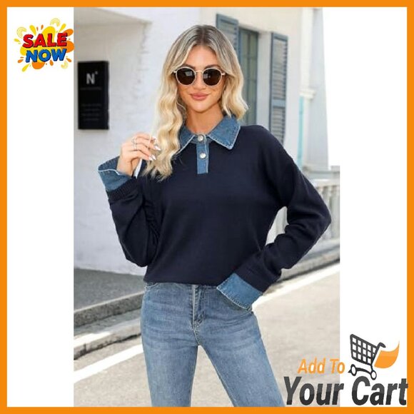 Oversized Chunky Sweater Mock Turtleneck V-Neck Button Pullover - Picture 3 of 8